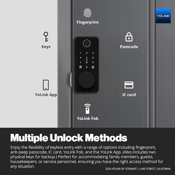 YoLink Smart Deadbolt Lock with Fingerprint, Keypad, IC Card, YoLink Fob and YoLink App Control – LoRa Long Range, Alexa, Google, IFTTT and Home Assistant – YoLink Hub Required on Sale - Image 2
