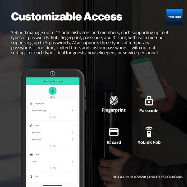 YoLink Smart Deadbolt Lock with Fingerprint, Keypad, IC Card, YoLink Fob and YoLink App Control – LoRa Long Range, Alexa, Google, IFTTT and Home Assistant – YoLink Hub Required on Sale - Image 4