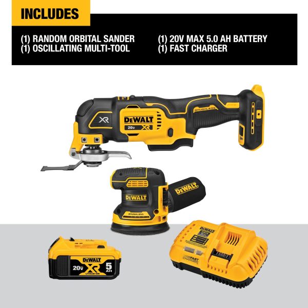 DeWalt DCK202P1 20V MAX XR Lithium-Ion Cordless Woodworking Combo Kit (2-Tool) with Oscillating Tool & 5 in. Random Orbital Sander Fashion - Image 5